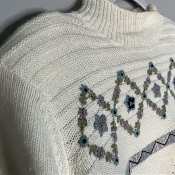 Alfred Dunner White Floral Ugly Sweater Size Petite Large Mockneck Vintage - Picture 3 of 9